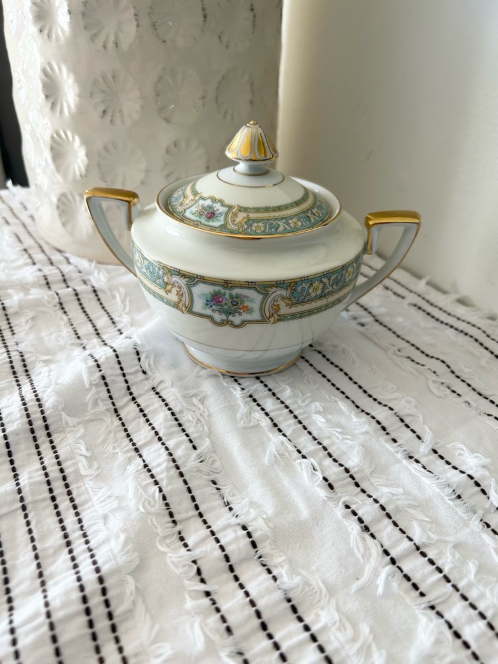 Vintage Noritake Lidded Sugar Bowl Elegant Floral Design Fine China